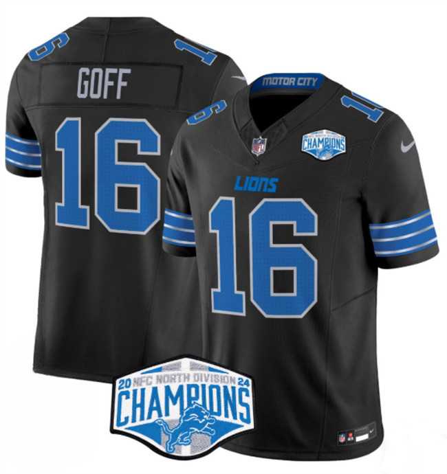 Mens Detroit Lions #16 Jared Goff Black 2024 NFC North Champions F.U.S.E. Vapor Limited Stitched Jersey